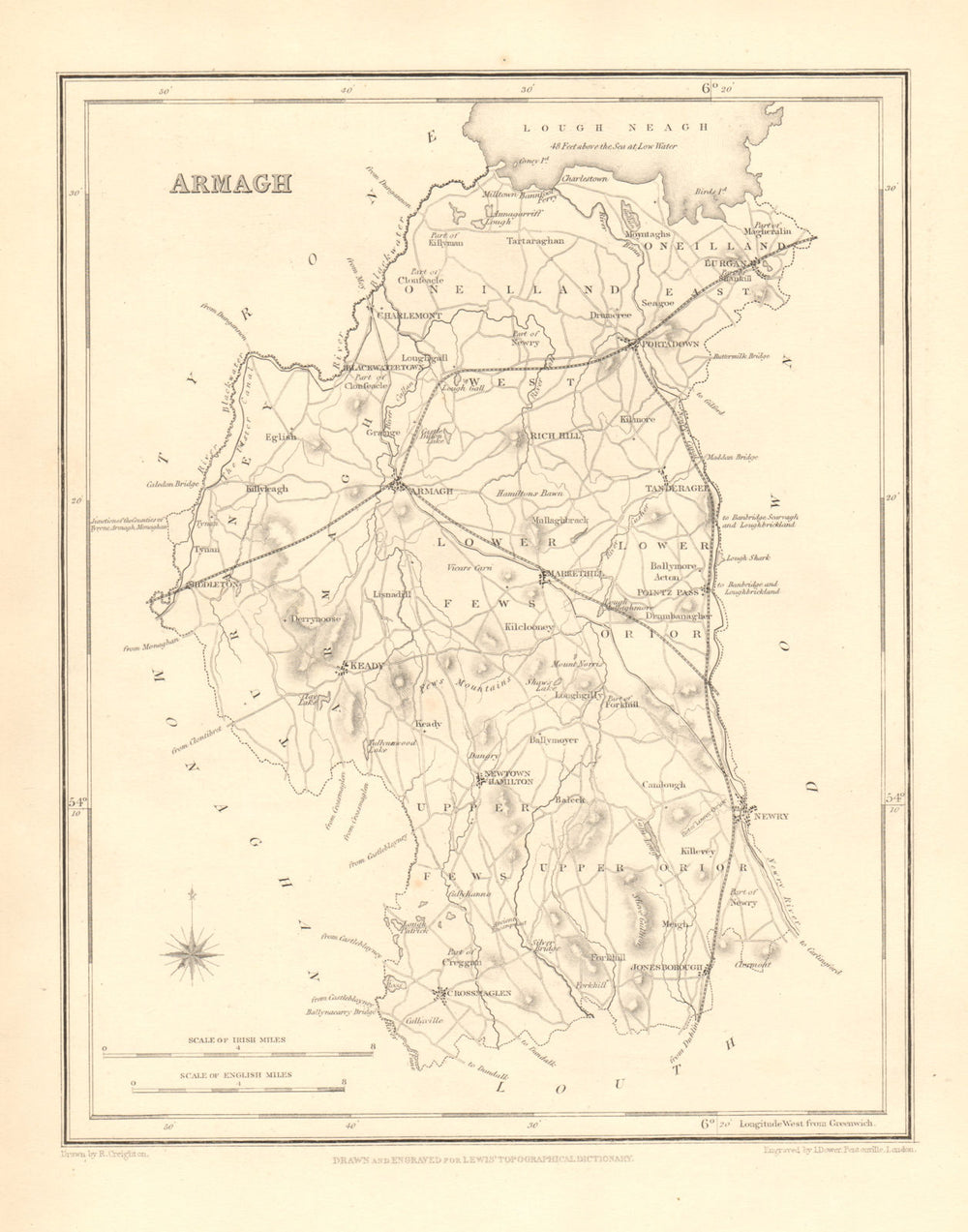 COUNTY ARMAGH antique map for LEWIS by CREIGHTON & DOWER - Ulster 1846 old