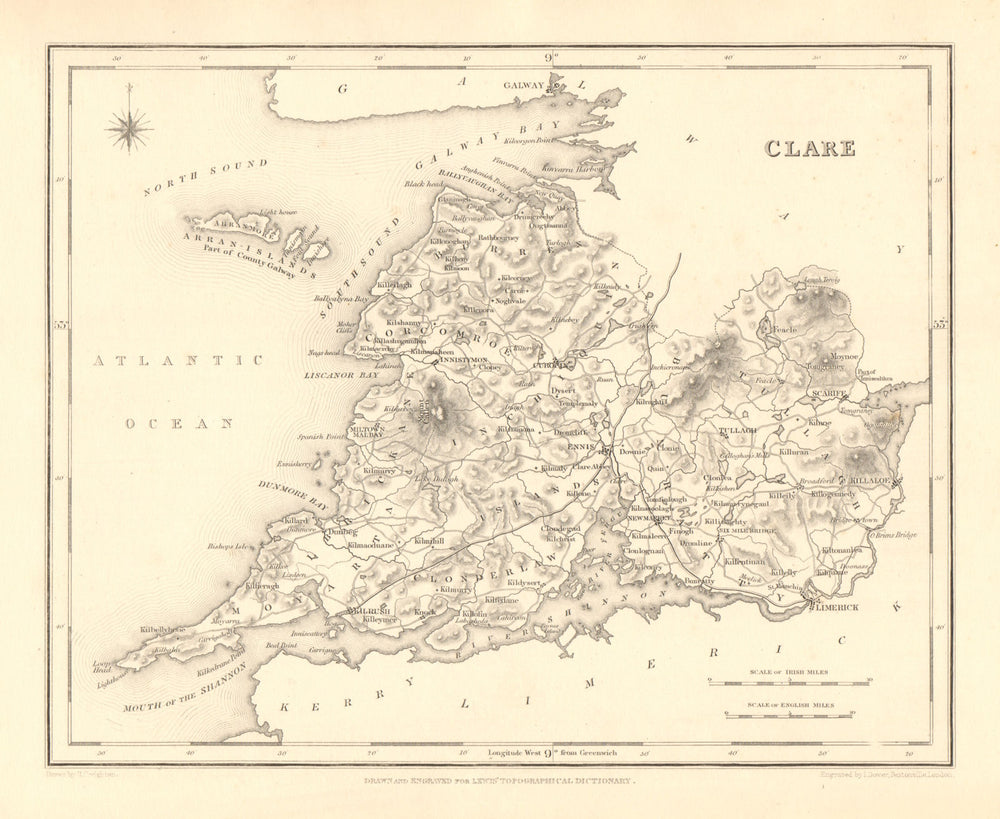 COUNTY CLARE antique map for LEWIS by CREIGHTON & DOWER - Ireland 1846 old