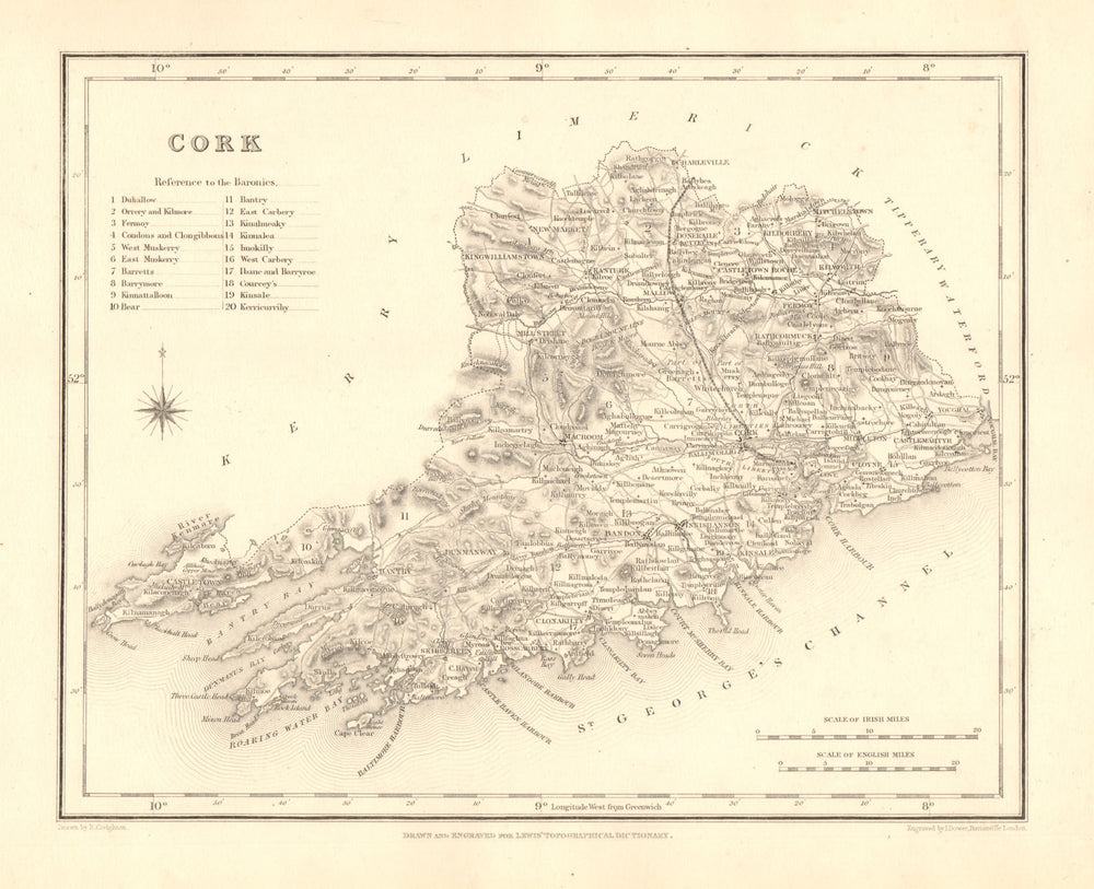 COUNTY CORK antique map for LEWIS by CREIGHTON & DOWER - Ireland 1846 old
