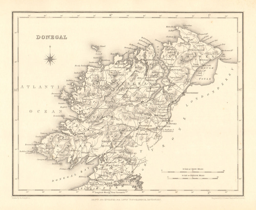 COUNTY DONEGAL antique map for LEWIS by CREIGHTON & DOWER - Ireland 1846