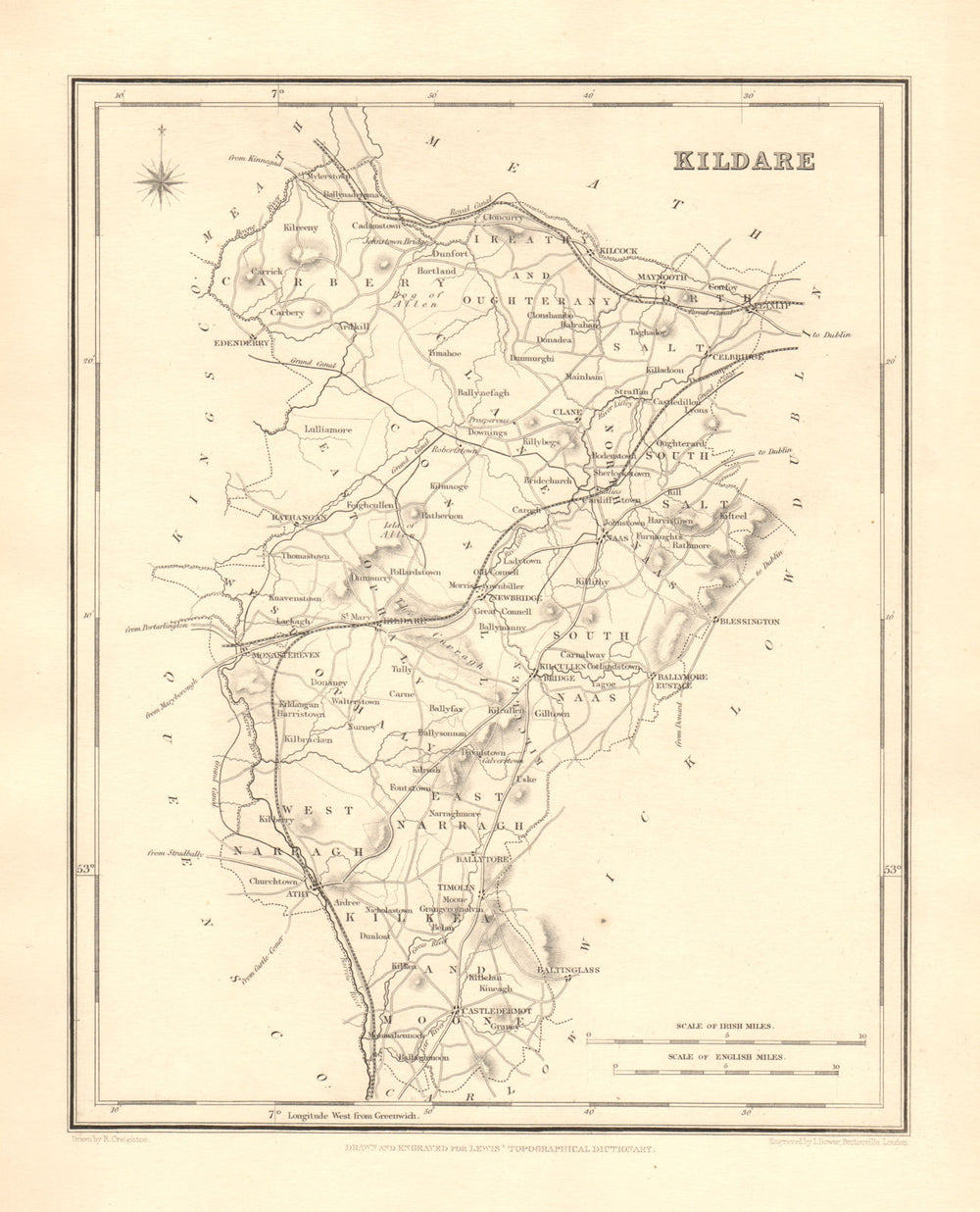 COUNTY KILDARE antique map for LEWIS by CREIGHTON & DOWER - Ireland 1846