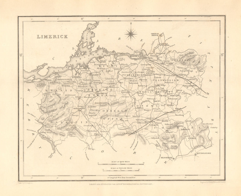 COUNTY LIMERICK antique map for LEWIS by CREIGHTON & DOWER - Ireland 1846