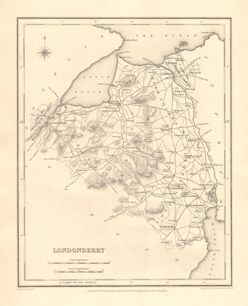 COUNTY LONDONDERRY antique map for LEWIS by CREIGHTON & DOWER - Ulster 1846
