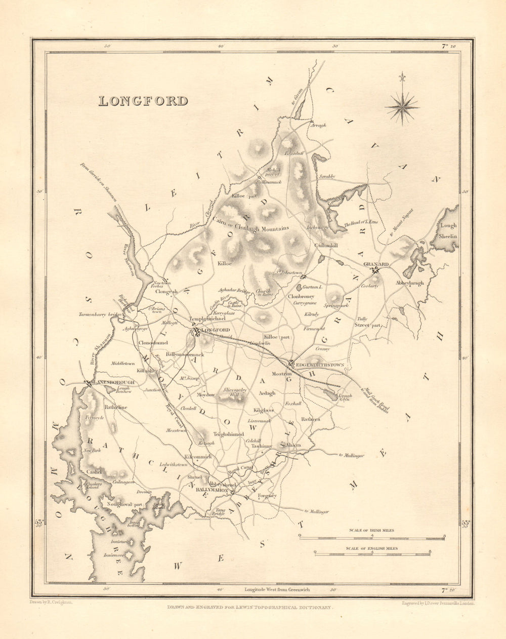 COUNTY LONGFORD antique map for LEWIS by CREIGHTON & DOWER - Ireland 1846