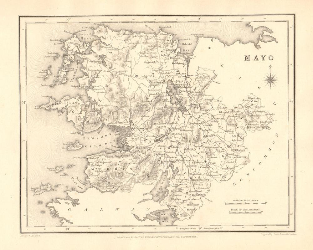 COUNTY MAYO antique map for LEWIS by CREIGHTON & DOWER - Ireland 1846 old