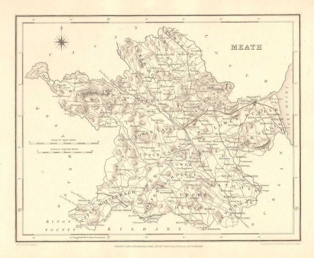 COUNTY MEATH antique map for LEWIS by CREIGHTON & DOWER - Ireland 1846 old