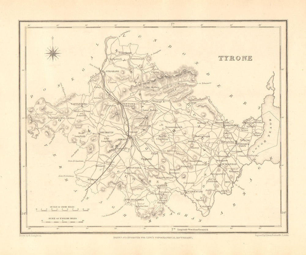 COUNTY TYRONE antique map for LEWIS by CREIGHTON & DOWER - Ulster 1846 old