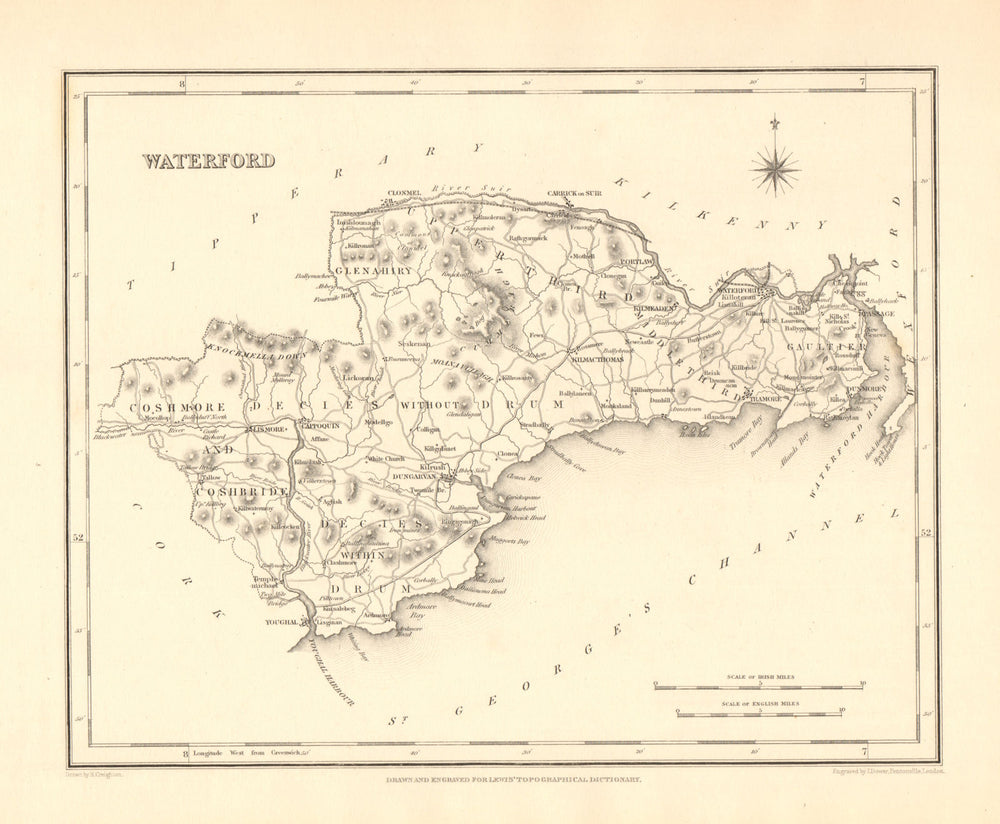 COUNTY WATERFORD antique map for LEWIS by CREIGHTON & DOWER - Ireland 1846