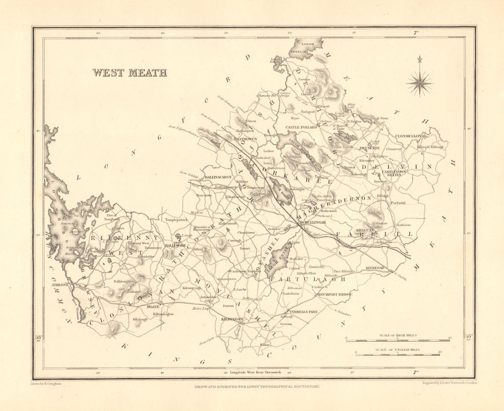 COUNTY WESTMEATH antique map for LEWIS by CREIGHTON & DOWER - Ireland 1846