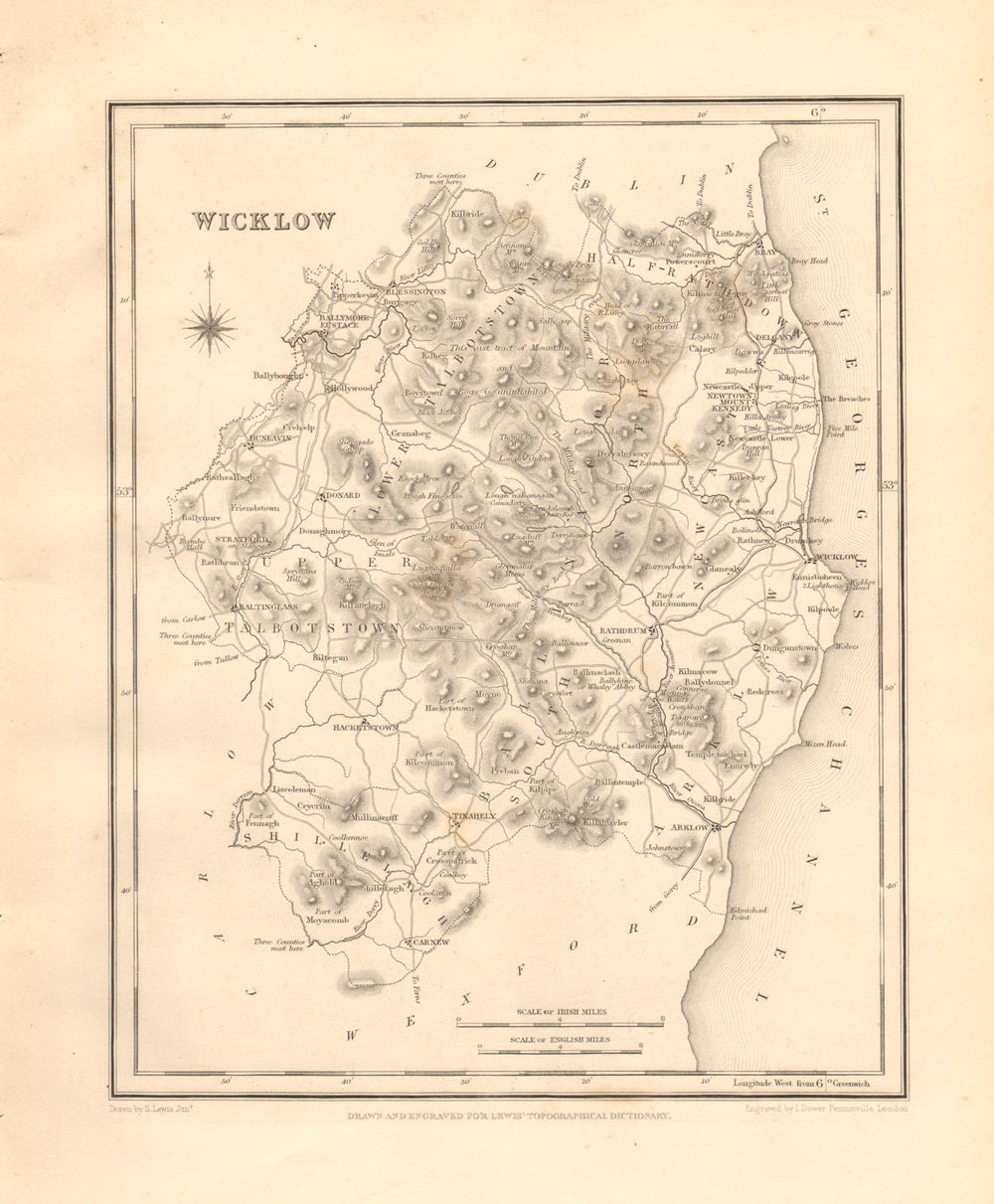 COUNTY WICKLOW antique map for LEWIS by DOWER - Ireland 1846 old