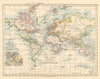 BRITISH EMPIRE World Mercator Currents Steamship routes JOHNSTON 1892 old map