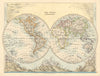 WORLD TWIN HEMISPHERES Relief Mountains Rivers JOHNSTON 1892 old antique map