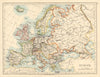 EUROPE POLITICAL Austria-Hungary United Sweden & Norway JOHNSTON 1892 old map