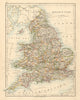 ENGLAND AND WALES Counties Westmorland Telegraph cables JOHNSTON 1892 old map