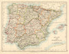 SPAIN AND PORTUGAL Iberia Provinces railways Balearics JOHNSTON 1892 old map