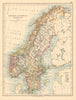 SCANDINAVIA Sweden Norway Railways Undersea telegraph cables JOHNSTON 1892 map