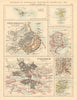 SCANDINAVIAN CITIES Copenhagen Stockholm Oslo Heligoland JOHNSTON 1892 old map