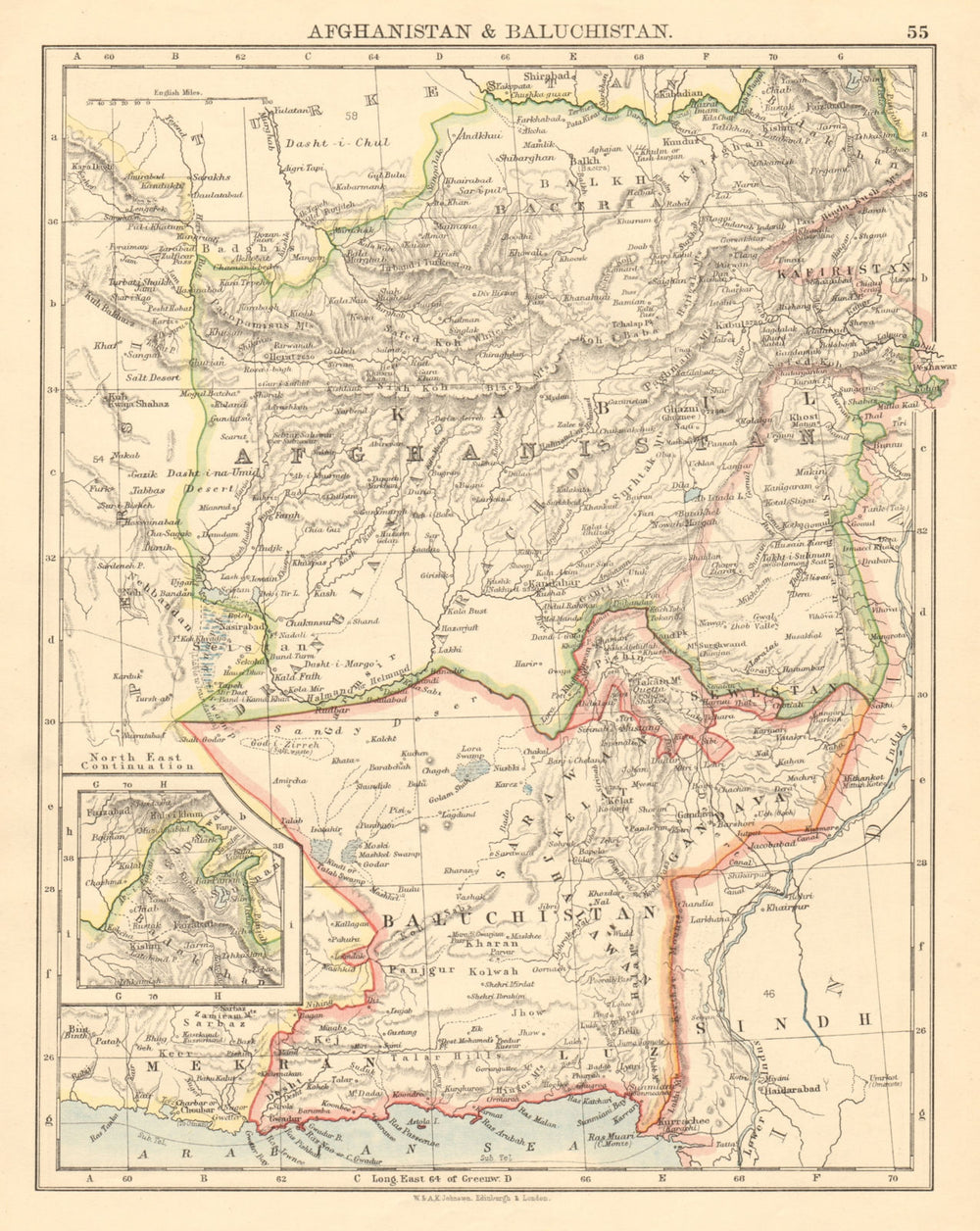 AFGHANISTAN & BALUCHISTAN Kabul British Baluchistan (pink) Pakistan  1892 map