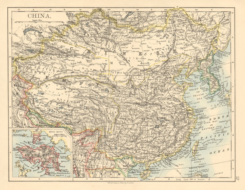 CHINESE EMPIRE China East Asia Tibet Mongolia. Hong Kong inset 1892 old map