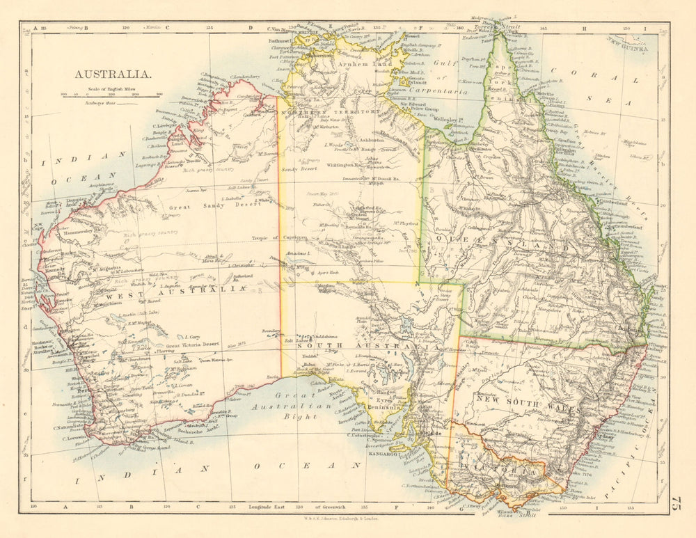 AUSTRALIA States Showing Northern Territory within SA JOHNSTON 1892 old map