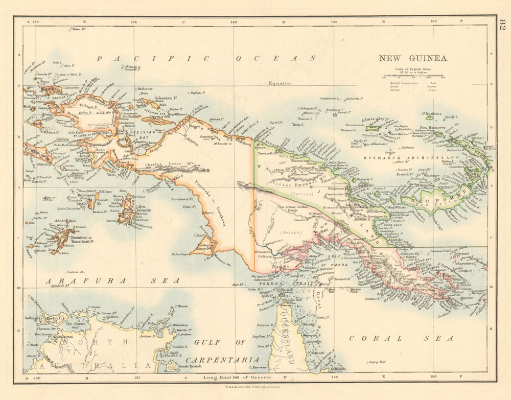 COLONIAL NEW GUINEA Kaiser Wilhelm Land British & Dutch New Guinea  1892 map