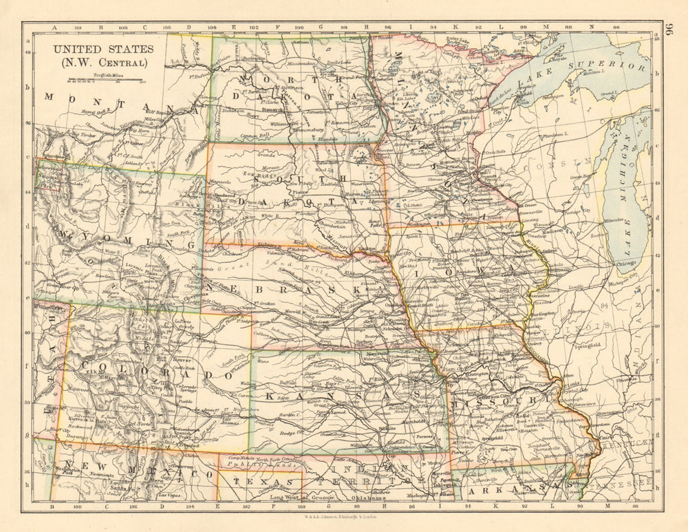 USA PLAINS STATES Iowa Minnesota Kansas NE ND SD Colorado JOHNSTON 1892 map