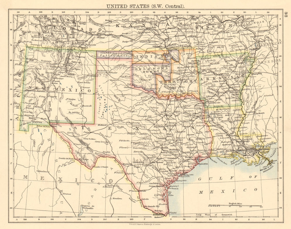 USA SOUTH CENTRAL Texas Oklahoma & Indian Territory & Public lands 1892 map