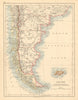PATAGONIA Southern Argentina & Chile Falkland Islands JOHNSTON 1892 old map