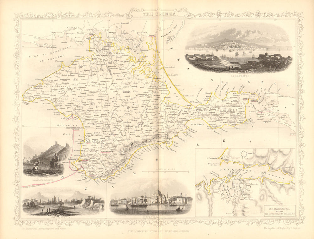 CRIMEA. Balaklava, Yevpatoria vignettes. Sevastopol plan. TALLIS/RAPKIN 1860 map