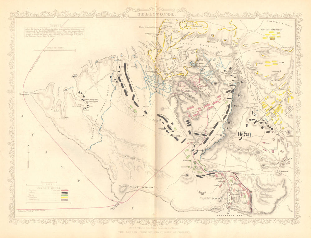 CRIMEAN WAR. Siege of Sevastopol / Sebastopol plan. TALLIS / RAPKIN 1860 map