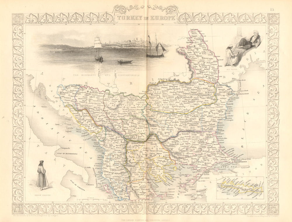 TURKEY IN EUROPE. Constantinople/Istanbul view. Balkans. TALLIS/RAPKIN 1860 map