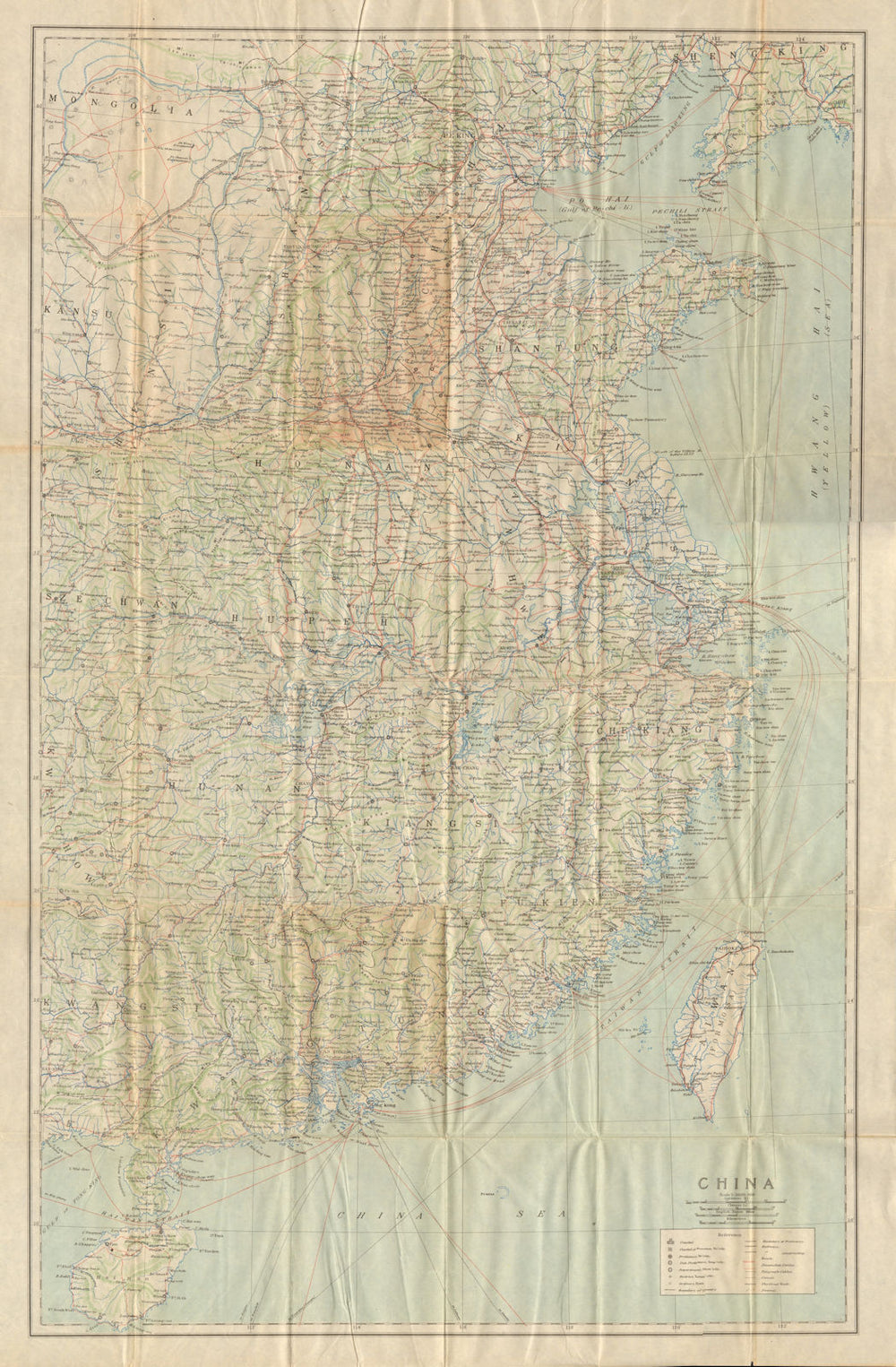 'General map of China Proper'. Taiwan Formosa. Antique map 1924 old