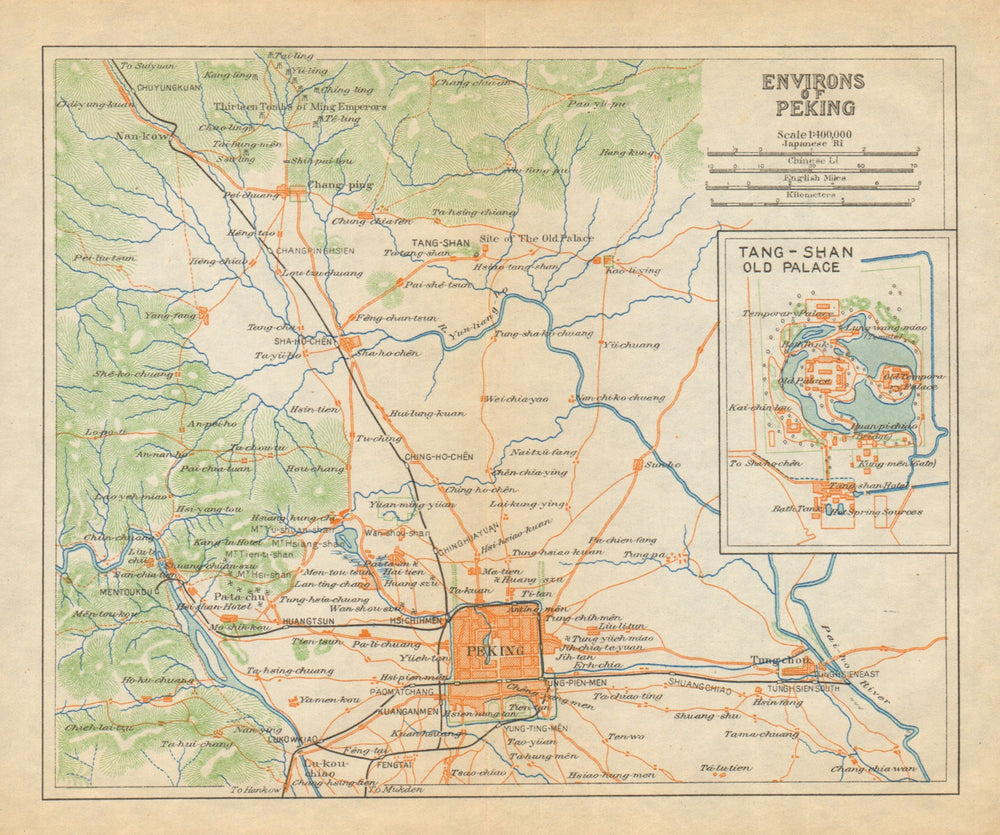 'Environs of Peking'. Beijing region antique map. China 1924 old