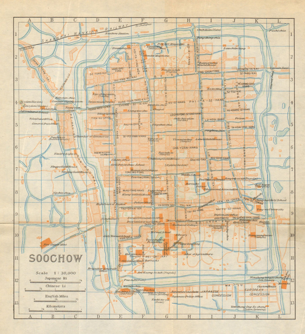 'Soochow'. Suzhou antique town city plan. China 1924 old map chart
