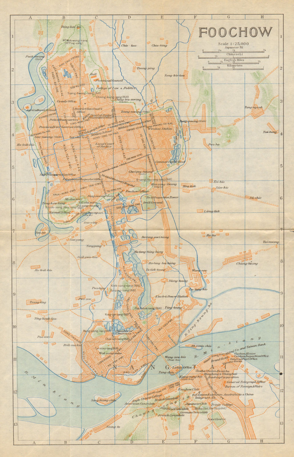 'Foochow'. Fuzhou antique town city plan. China 1924 old map chart