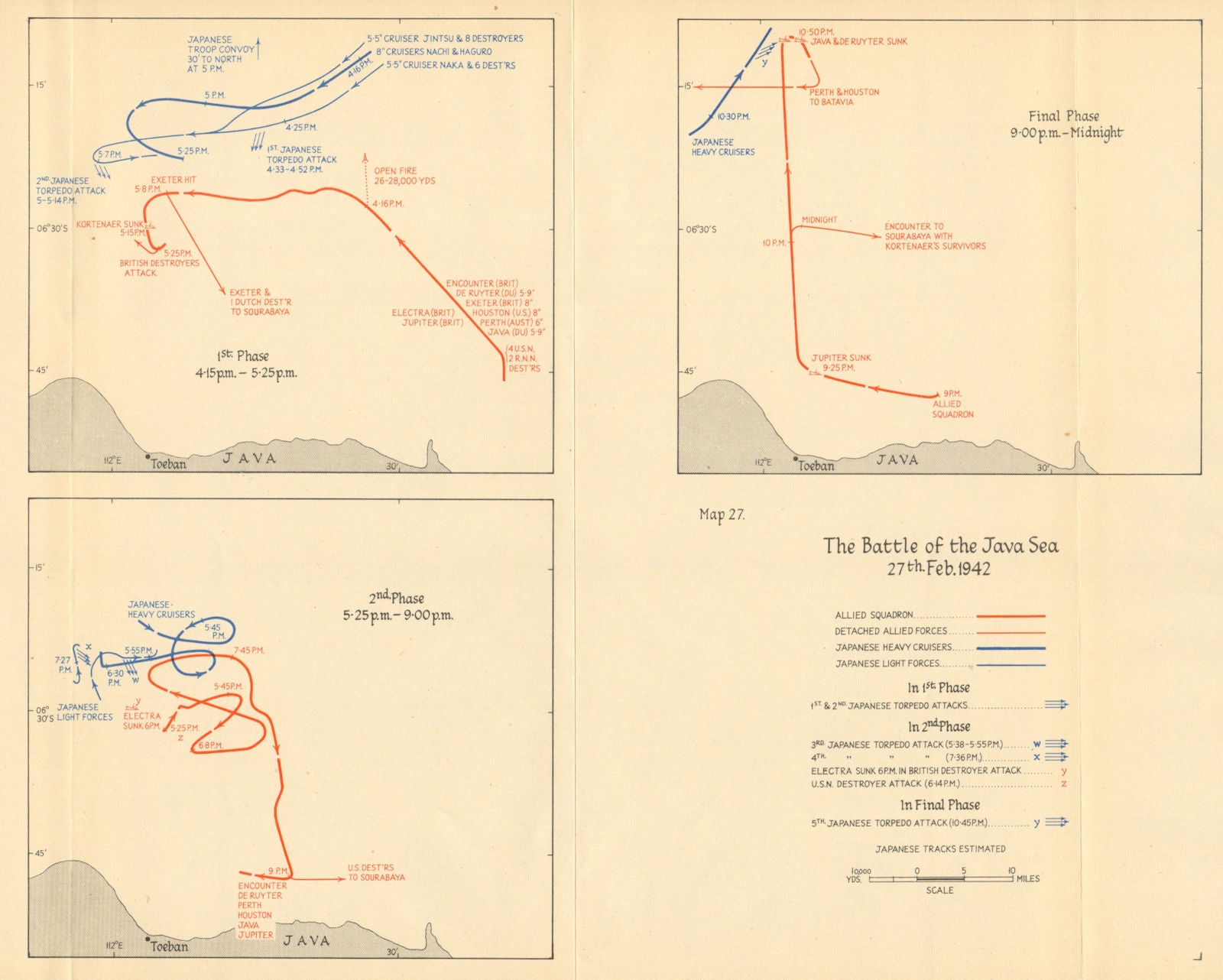 Battle of the Java Sea, 27th February 1942. Allied Japanese movements ...