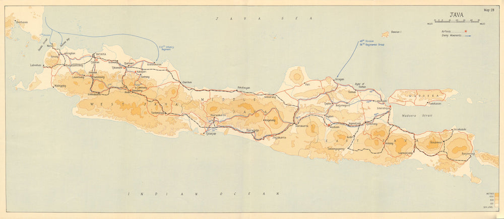 Japanese invasion of Java 28 February-12 March 1942. Dutch East Indies 1957 map