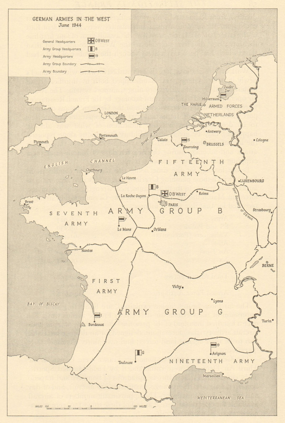 German Armies in the West, June 1944. Operation Overlord/Neptune. D-Day 1962 map