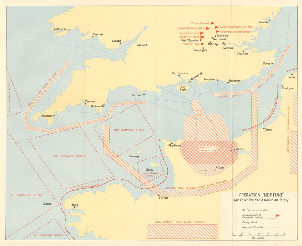 Operation Neptune 1944.  Air cover for the D-Day Normandy landings 1962 map