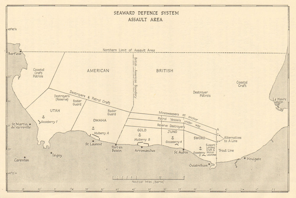 D-Day June 1944 Seaward Defences Normandy landings assault area 1962 old map