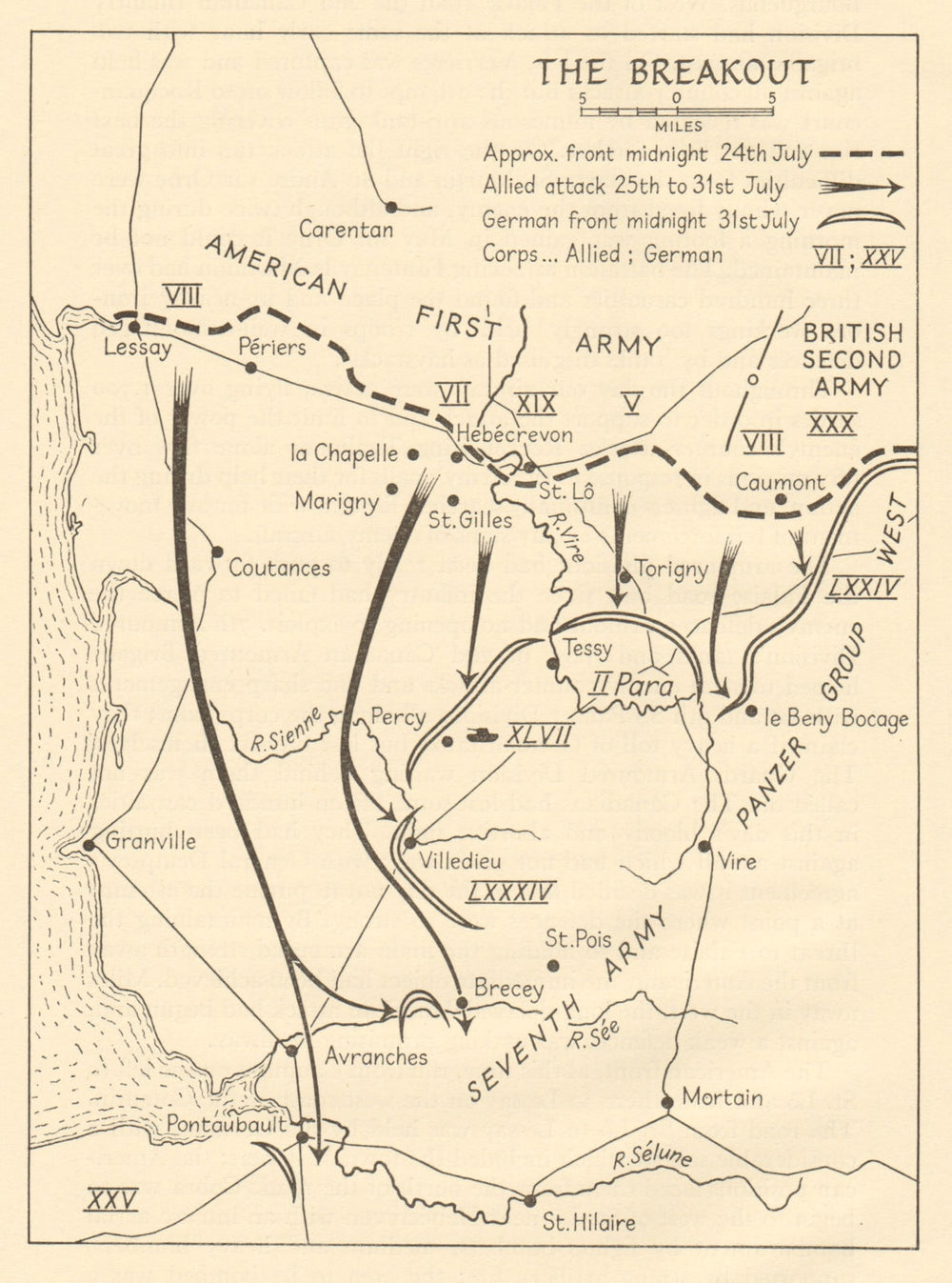 Operation Cobra 24-31 July 1944 Cotentin Normandy American 1st Army 1962 map