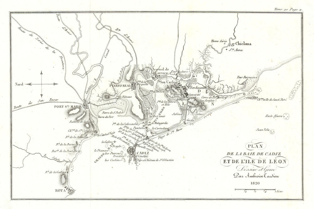 Plan of the Bay of Cadiz, Spain 1817 old antique vintage map chart