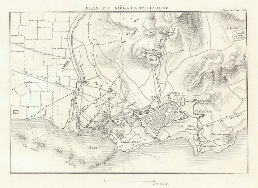 Plan of the Siege of Tarragona in 1811—Catalonia Spain—Peninsular War 1817 map