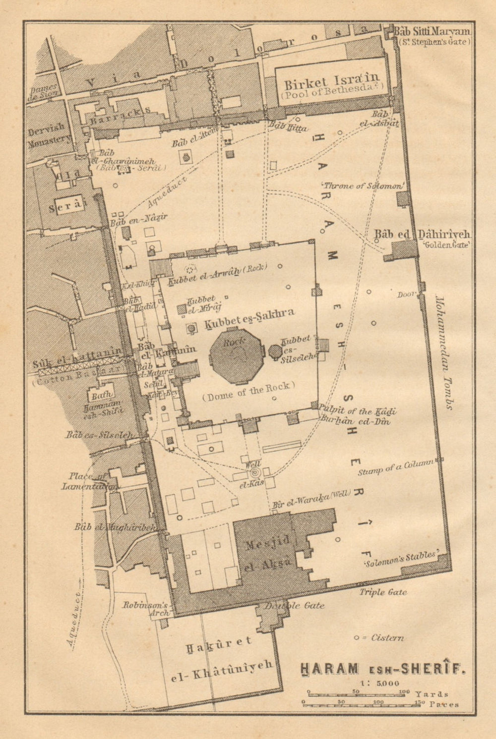 Haram Rocks Haram Esh-Sherif plan. Temple Mount. Dome of the Rock. Jerusalem 1912 ...