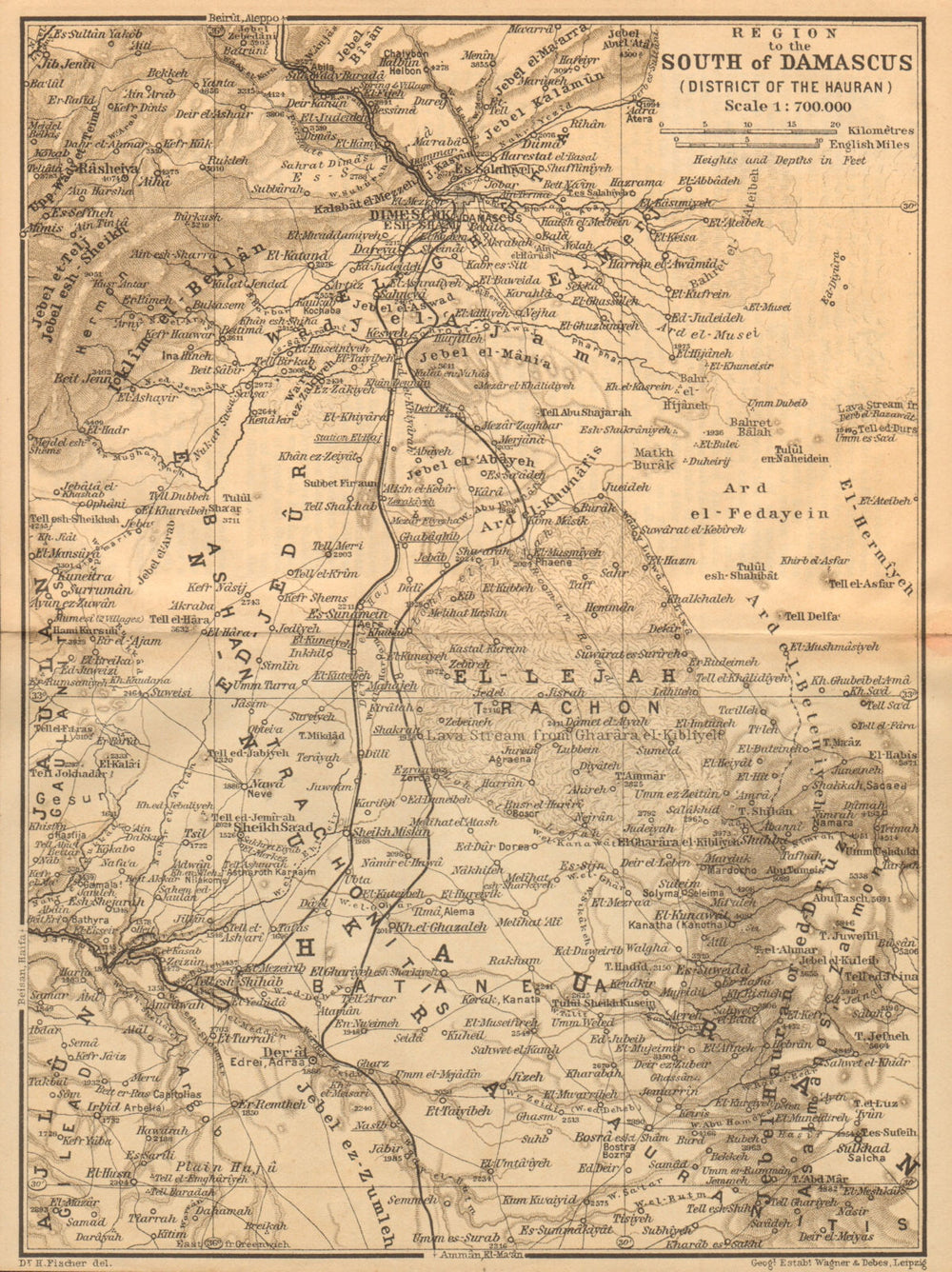 Country south of Damascus, with the Hauran. Syria 1912 old antique map chart