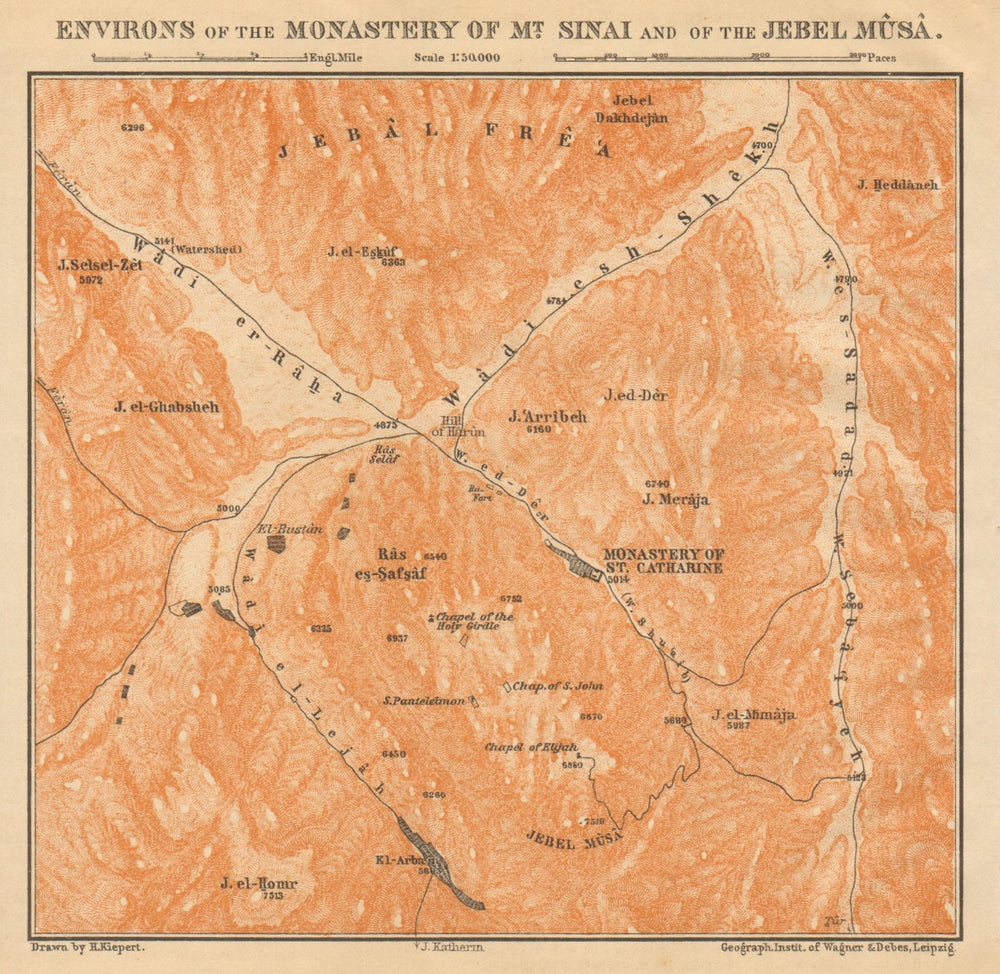 Environs of St Catherine's Monastery, Mt. Sinai & Jebel Musa. Egypt 1912 map