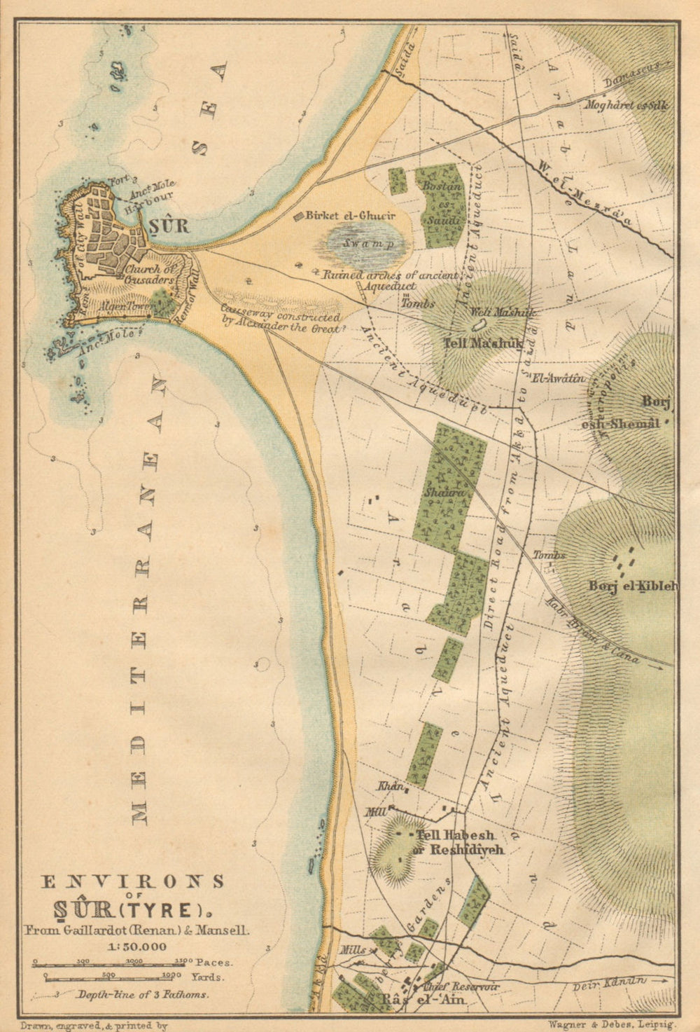 Tyre & environs antique town city plan. Sour. Rachidiyeh. Lebanon 1912 old map