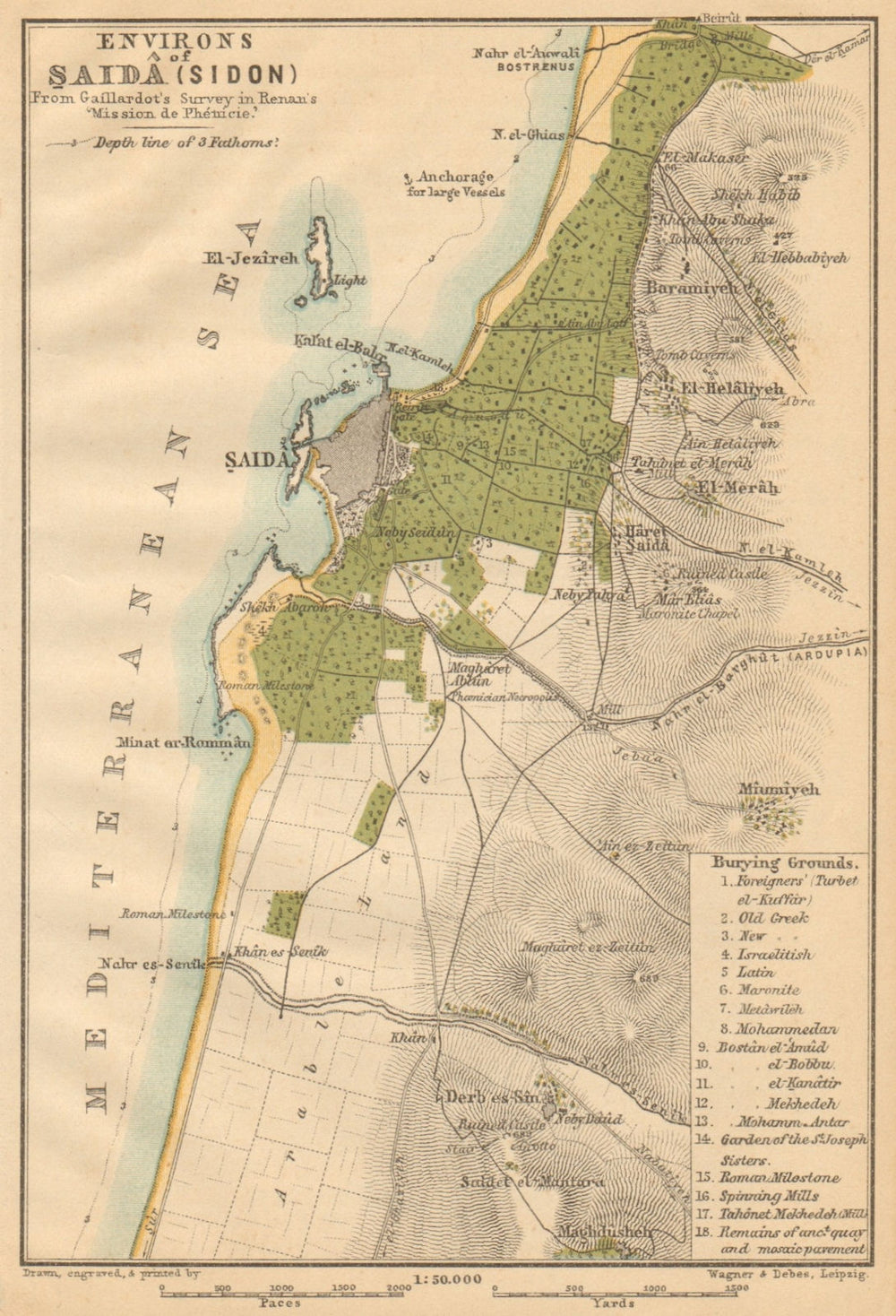 Sidon / Sayda & environs plan. Lebanon 1912 old antique vintage map chart