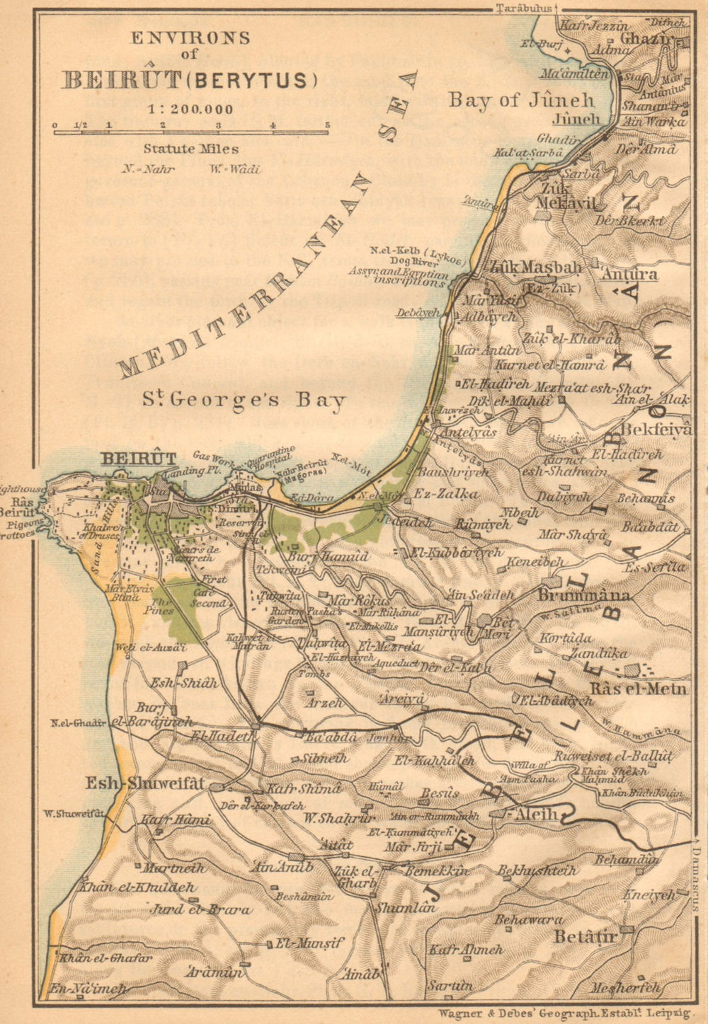 Beirut & environs. Beyrouth Jounieh. Lebanon 1912 old antique map plan chart