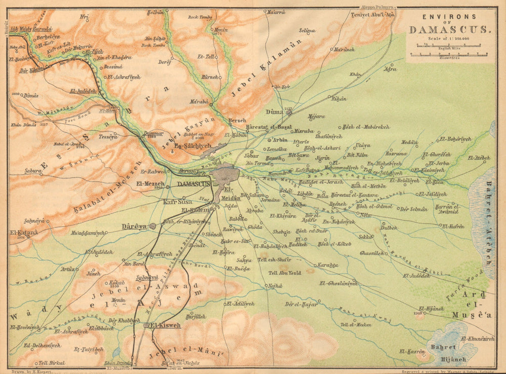 Damascus & environs. Syria 1912 old antique vintage map plan chart